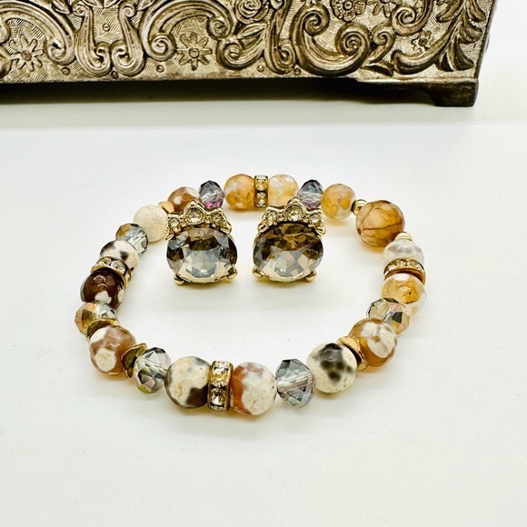 🔥 Gorgeous Smoky Crystal Earrings & Agate Bracelet - Picture 11 of 16